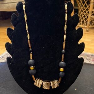 Black and Gold Beaded Necklace glass geometric beads & gummy beads